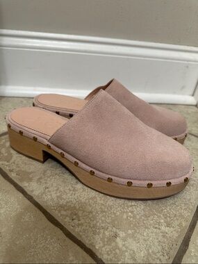 J. Crew Blush Suede Studded Wooden Clogs
